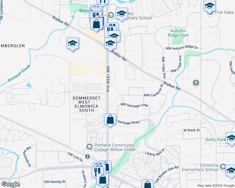map of restaurants, bars, coffee shops, grocery stores, and more near 567 Northwest Cambray Place in Beaverton