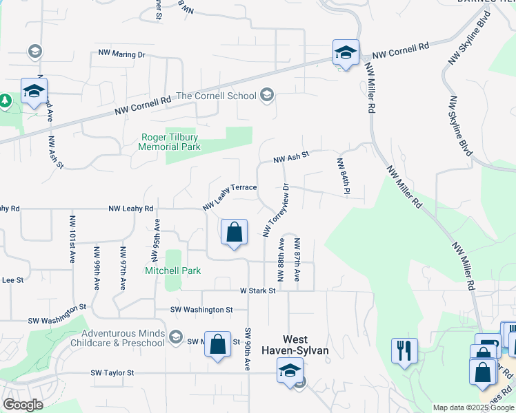 map of restaurants, bars, coffee shops, grocery stores, and more near 8935 Northwest Torreyview Court in Portland