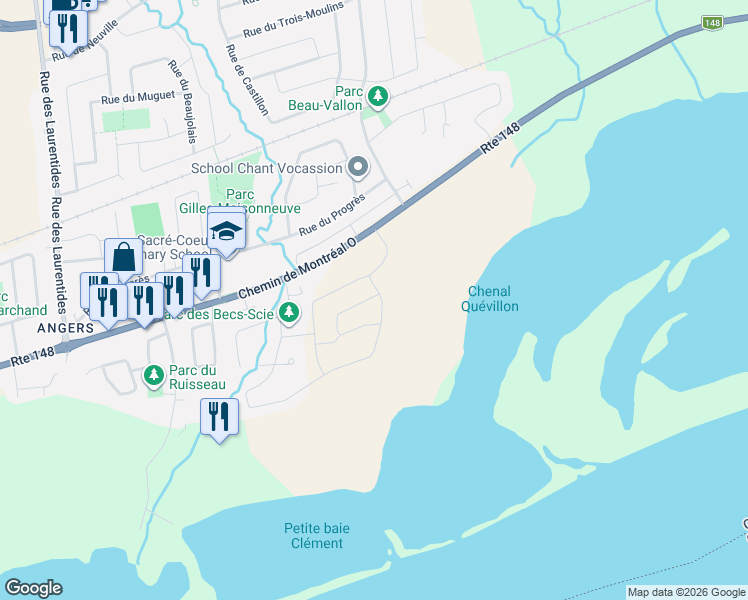 map of restaurants, bars, coffee shops, grocery stores, and more near 9 Rue Du Débusquage in Gatineau