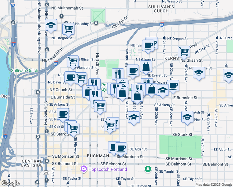 map of restaurants, bars, coffee shops, grocery stores, and more near 80 Northeast 14th Avenue in Portland