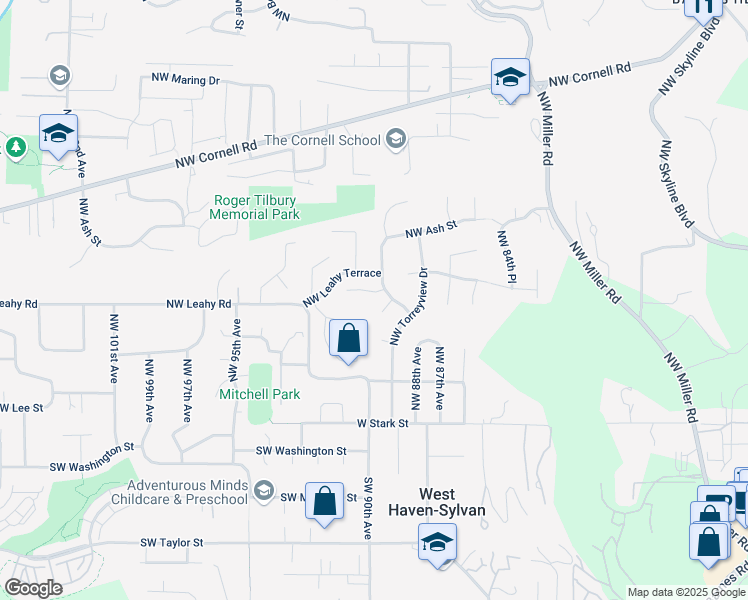 map of restaurants, bars, coffee shops, grocery stores, and more near 8935 Northwest Torreyview Court in Portland