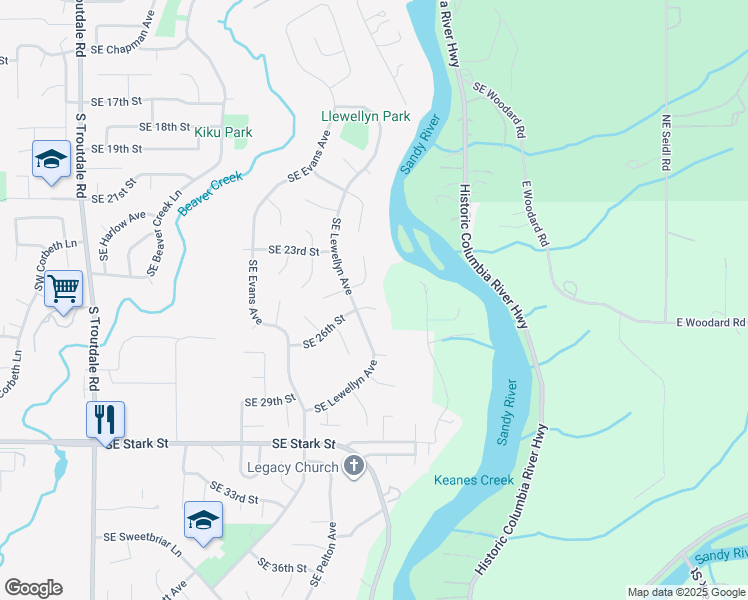 map of restaurants, bars, coffee shops, grocery stores, and more near 1515 Southeast 26th Court in Troutdale