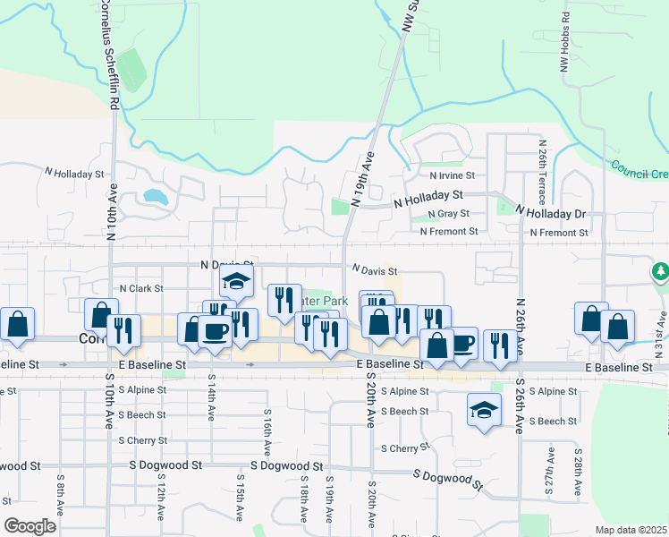 map of restaurants, bars, coffee shops, grocery stores, and more near 1889 North Davis Street in Cornelius