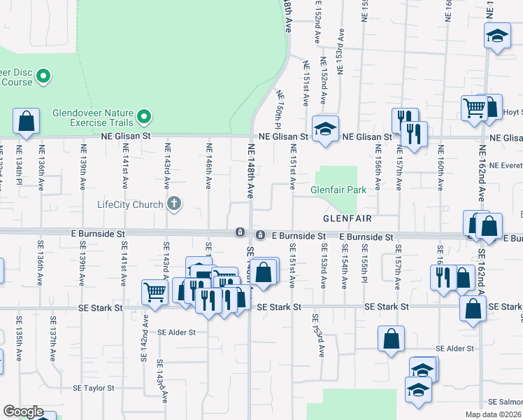 map of restaurants, bars, coffee shops, grocery stores, and more near 14921 Northeast Couch Street in Portland