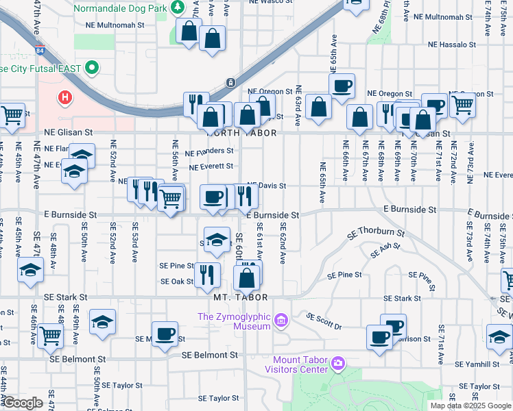 map of restaurants, bars, coffee shops, grocery stores, and more near 38 Northeast 61st Avenue in Portland