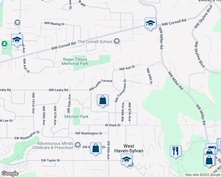 map of restaurants, bars, coffee shops, grocery stores, and more near 8935 Northwest Torreyview Court in Portland