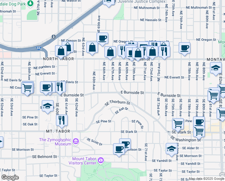 map of restaurants, bars, coffee shops, grocery stores, and more near 24 Northeast 67th Avenue in Portland