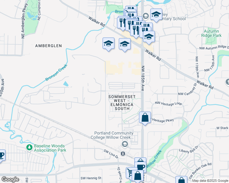 map of restaurants, bars, coffee shops, grocery stores, and more near 505 Northwest 185th Avenue in Beaverton