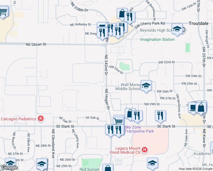 map of restaurants, bars, coffee shops, grocery stores, and more near 3700 Northeast 242nd Drive in Gresham