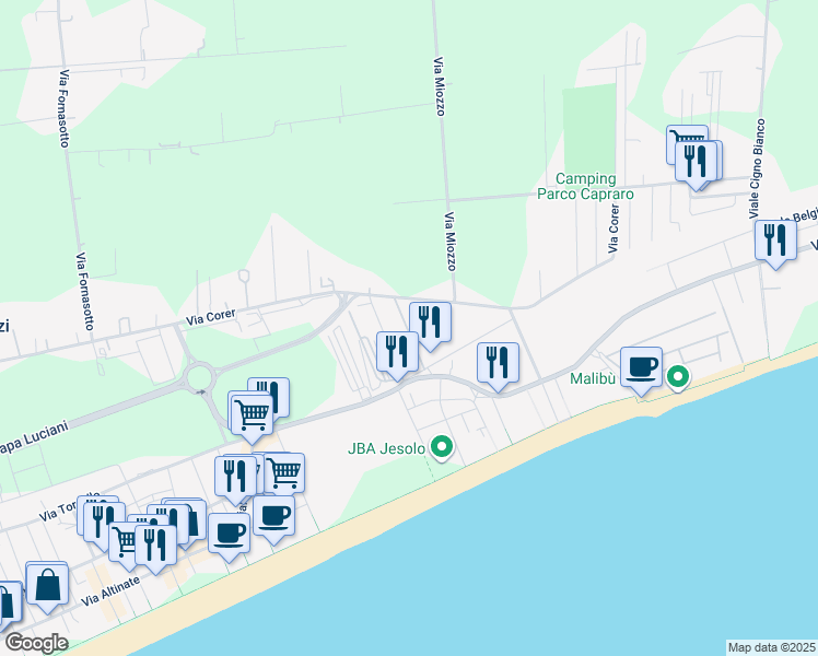 map of restaurants, bars, coffee shops, grocery stores, and more near 19 Via Gattamelata in Lido di Jesolo