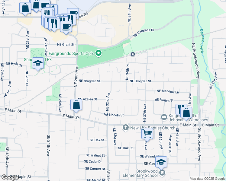map of restaurants, bars, coffee shops, grocery stores, and more near 233 Northeast Palomar Court in Hillsboro