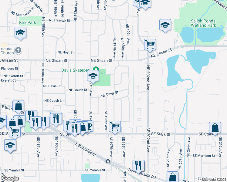 map of restaurants, bars, coffee shops, grocery stores, and more near 203 Northeast 197th Avenue in Portland