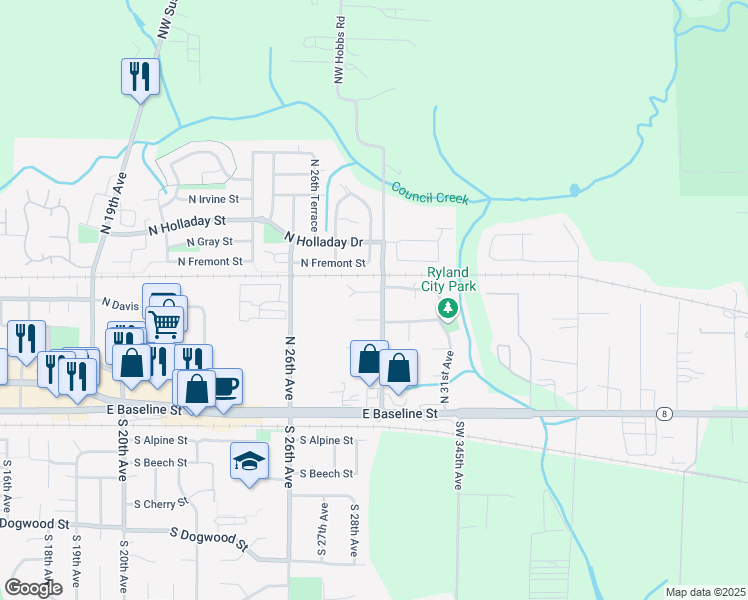 map of restaurants, bars, coffee shops, grocery stores, and more near 379 North 29th Avenue in Cornelius