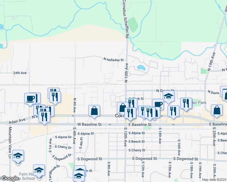map of restaurants, bars, coffee shops, grocery stores, and more near 802 North Davis Street in Cornelius