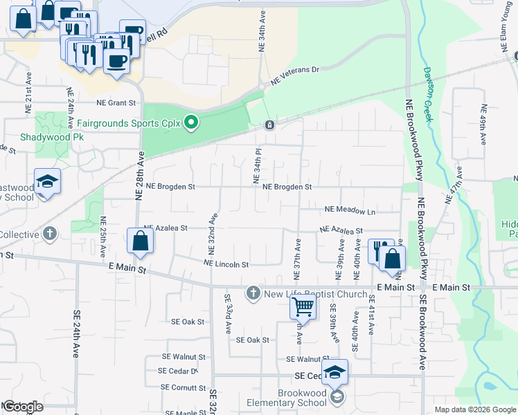 map of restaurants, bars, coffee shops, grocery stores, and more near 267 Northeast 34th Place in Hillsboro