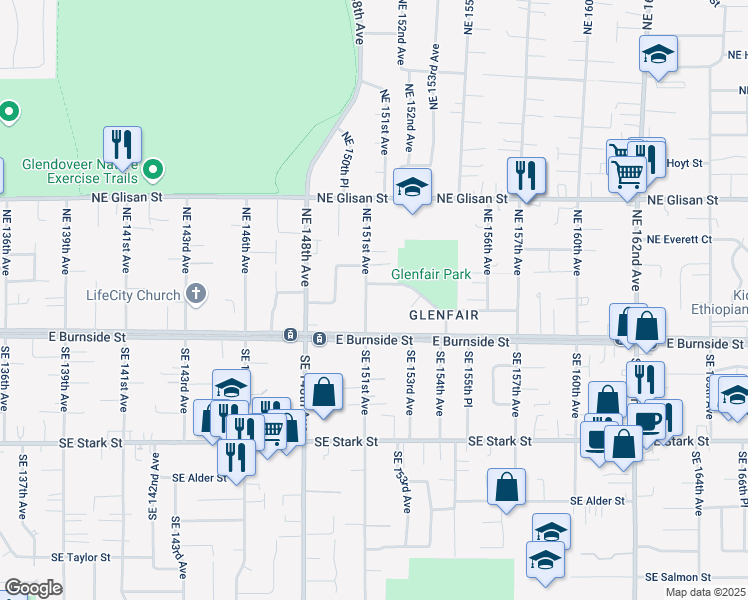 map of restaurants, bars, coffee shops, grocery stores, and more near 110 Northeast 151st Avenue in Portland