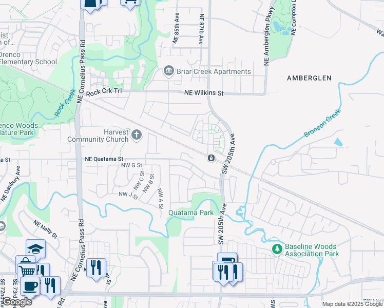 map of restaurants, bars, coffee shops, grocery stores, and more near 20637 Northwest Quatama Road in Hillsboro