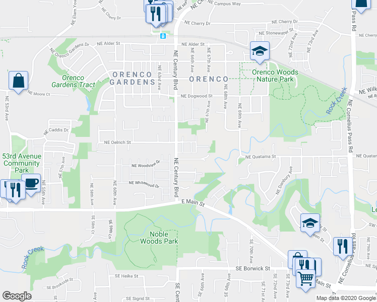 map of restaurants, bars, coffee shops, grocery stores, and more near 253 Northeast Sloane Way in Hillsboro