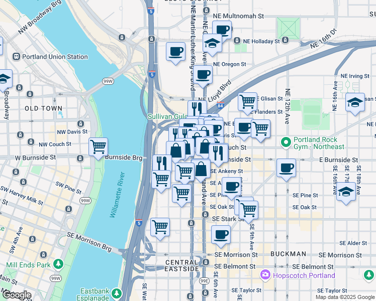 map of restaurants, bars, coffee shops, grocery stores, and more near in Portland