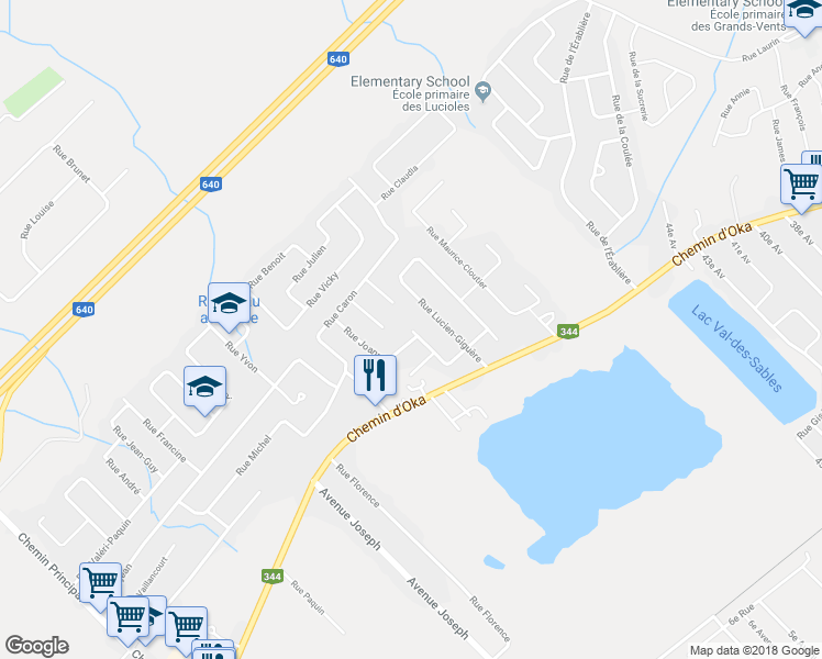map of restaurants, bars, coffee shops, grocery stores, and more near 154 Rue Proulx in Deux-Montagnes