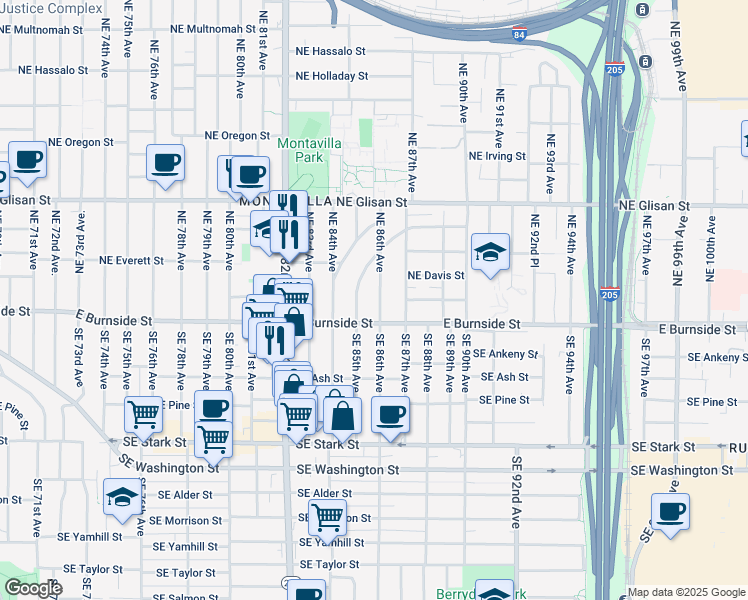 map of restaurants, bars, coffee shops, grocery stores, and more near 43 Northeast 86th Avenue in Portland