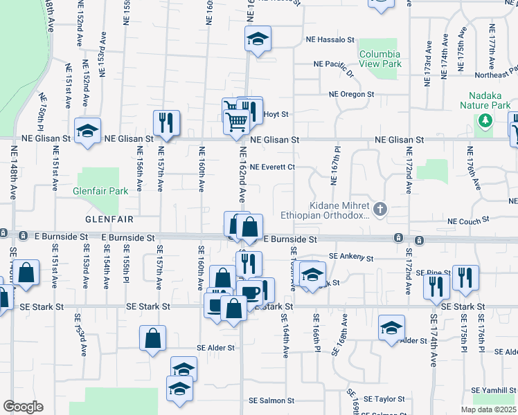 map of restaurants, bars, coffee shops, grocery stores, and more near 166 Northeast 162nd Avenue in Portland