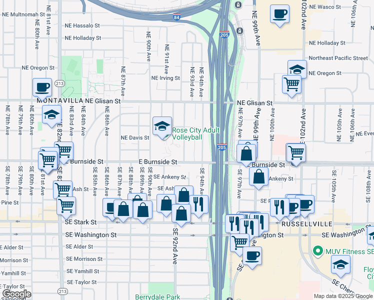 map of restaurants, bars, coffee shops, grocery stores, and more near 118 Northeast 92nd Place in Portland