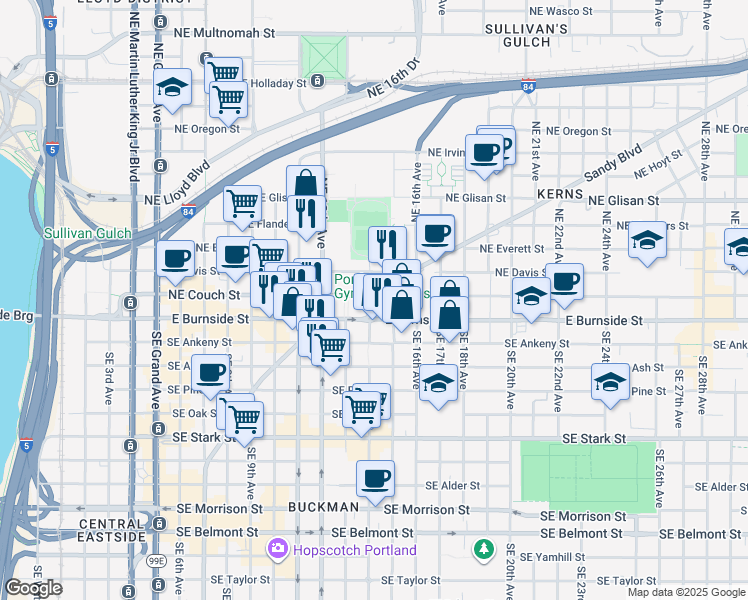map of restaurants, bars, coffee shops, grocery stores, and more near 80 Northeast 14th Avenue in Portland