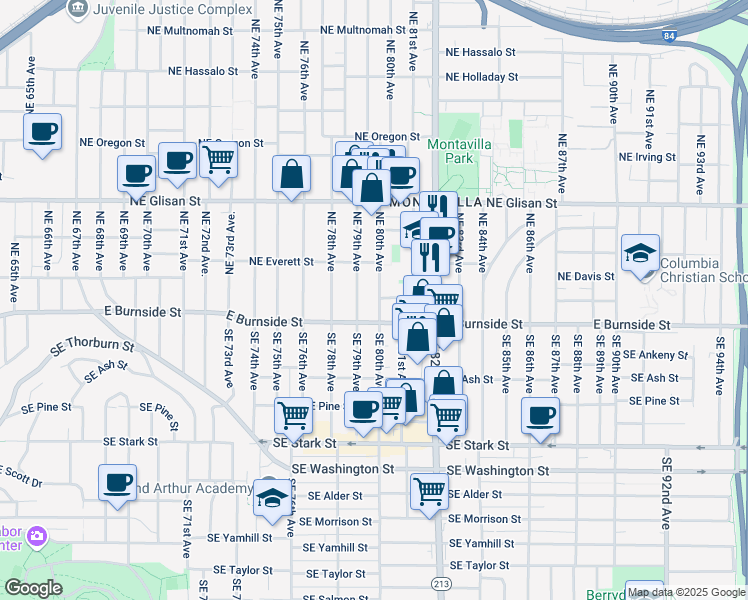 map of restaurants, bars, coffee shops, grocery stores, and more near 47 Northeast 80th Avenue in Portland
