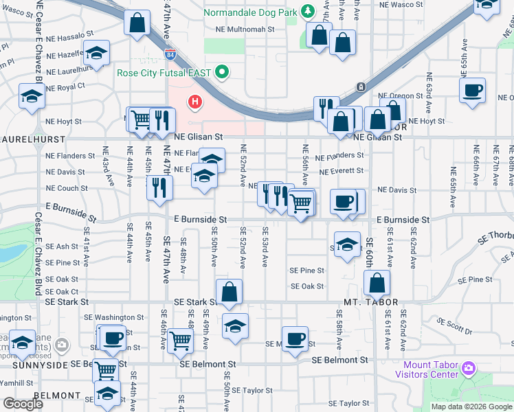 map of restaurants, bars, coffee shops, grocery stores, and more near in Portland