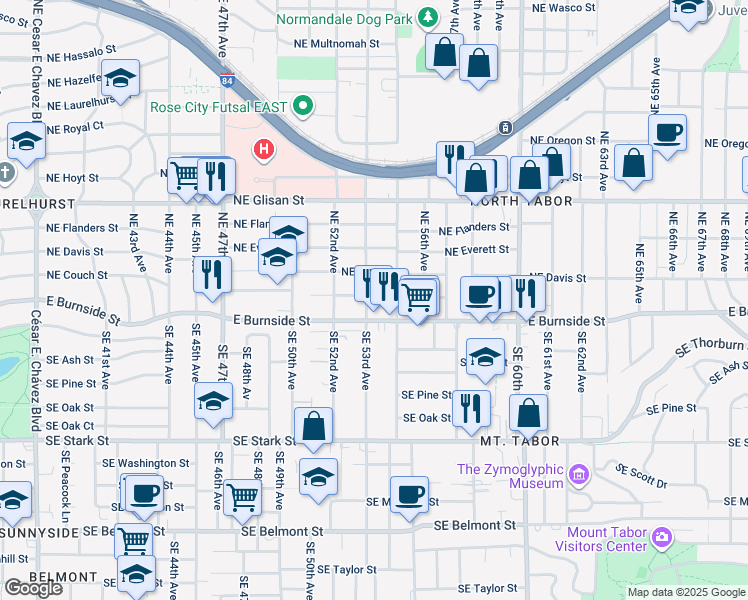map of restaurants, bars, coffee shops, grocery stores, and more near 5312 Northeast Couch Street in Portland