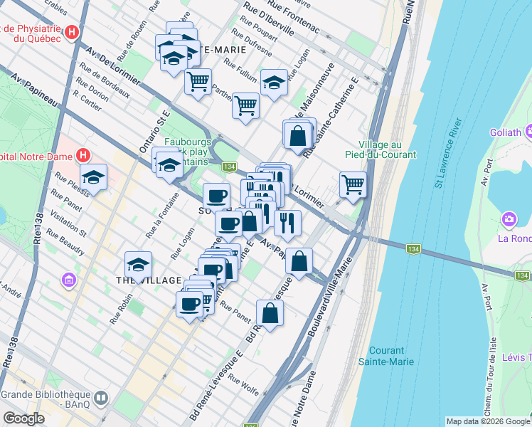 map of restaurants, bars, coffee shops, grocery stores, and more near 1387 Rue Cartier in Montréal