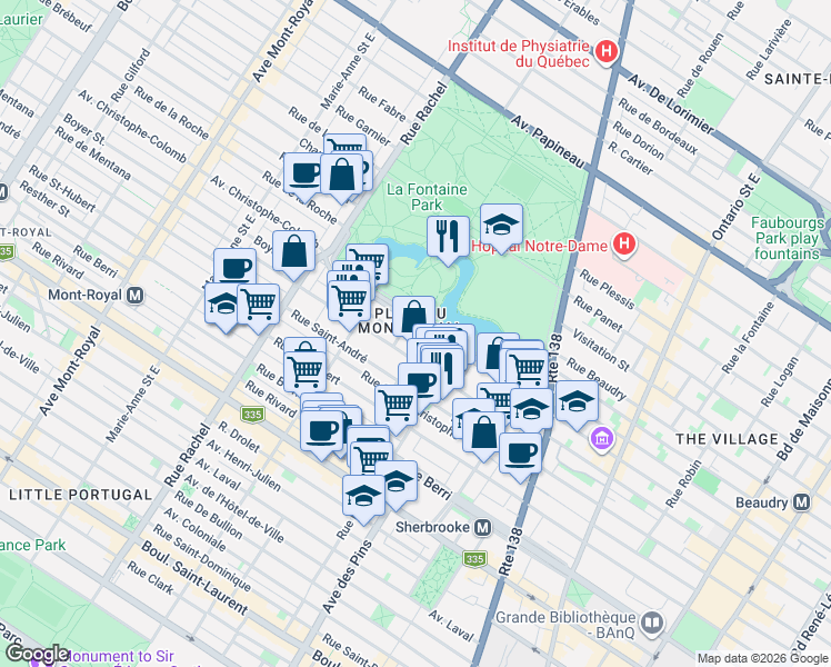 map of restaurants, bars, coffee shops, grocery stores, and more near 3918 Avenue du Parc-La Fontaine in Montréal
