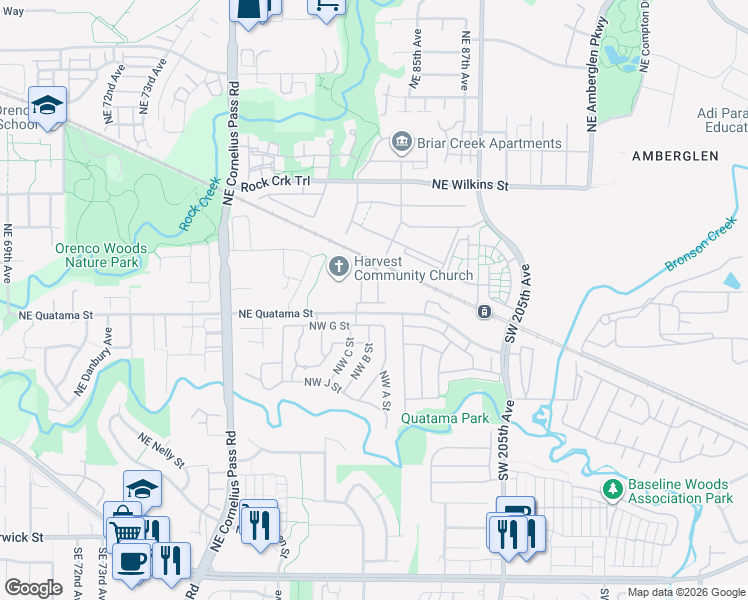 map of restaurants, bars, coffee shops, grocery stores, and more near 405 Northeast Tork Place in Hillsboro