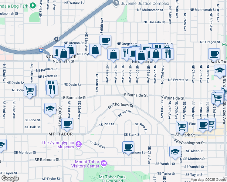 map of restaurants, bars, coffee shops, grocery stores, and more near 24 Northeast 67th Avenue in Portland