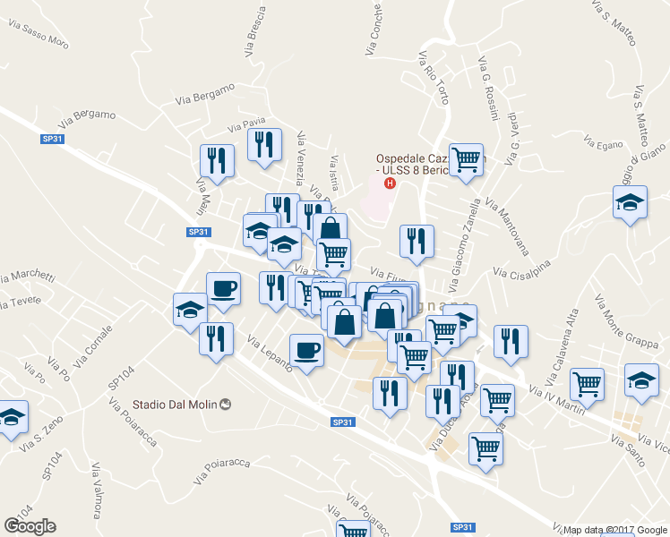 map of restaurants, bars, coffee shops, grocery stores, and more near 6 Via Isonzo in Arzignano