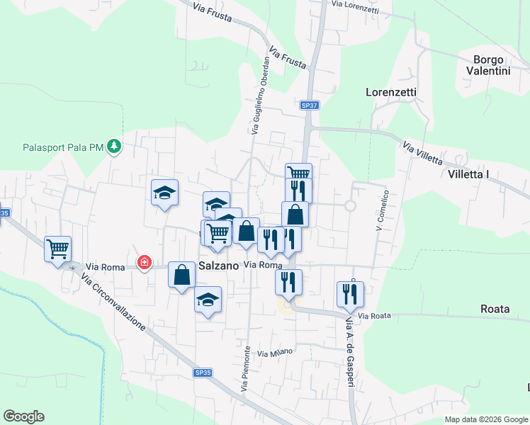 map of restaurants, bars, coffee shops, grocery stores, and more near 38 Via Giulio Cesare in Salzano