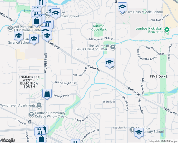 map of restaurants, bars, coffee shops, grocery stores, and more near 655 Northwest Willow Glen Place in Beaverton
