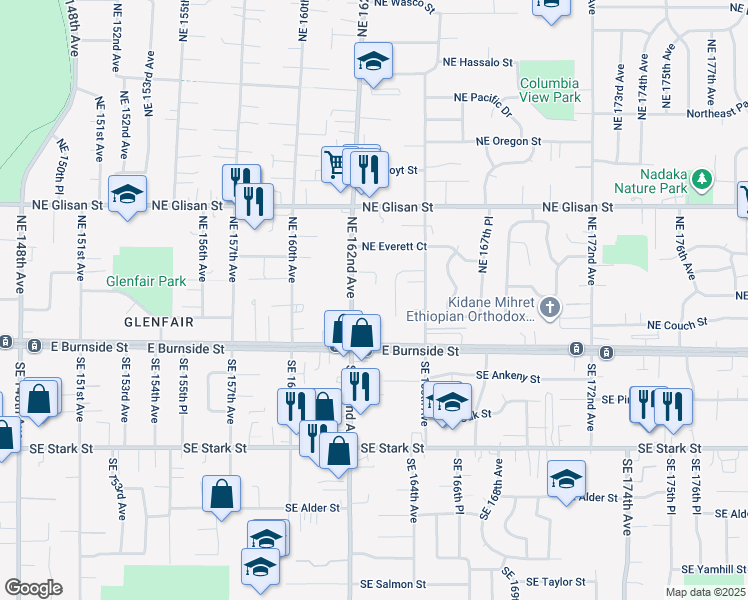 map of restaurants, bars, coffee shops, grocery stores, and more near 166 Northeast 162nd Avenue in Portland