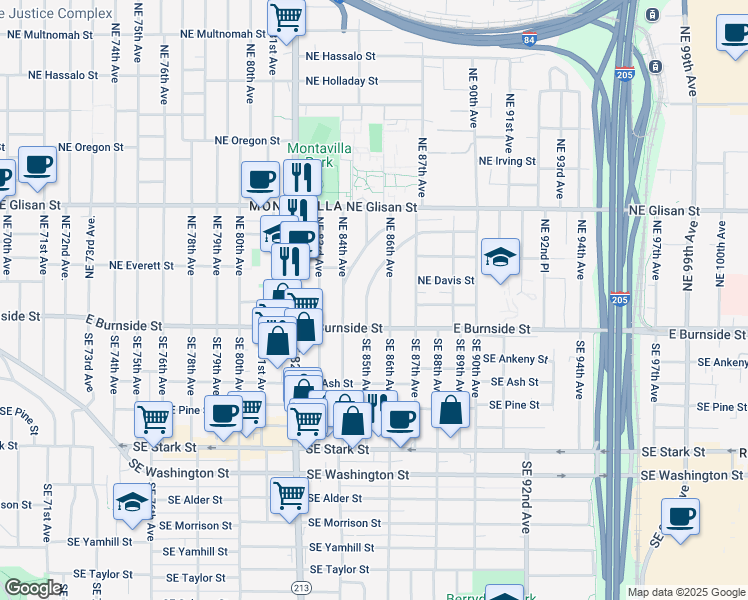 map of restaurants, bars, coffee shops, grocery stores, and more near 43 Northeast 86th Avenue in Portland