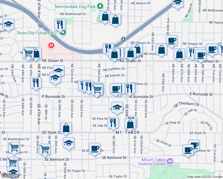 map of restaurants, bars, coffee shops, grocery stores, and more near in Portland