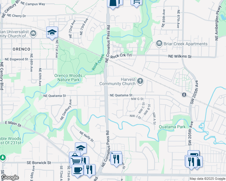 map of restaurants, bars, coffee shops, grocery stores, and more near 21535 Northeast Quatama Street in Hillsboro