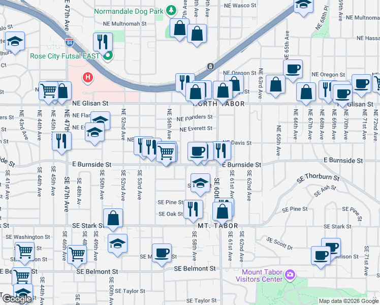 map of restaurants, bars, coffee shops, grocery stores, and more near in Portland