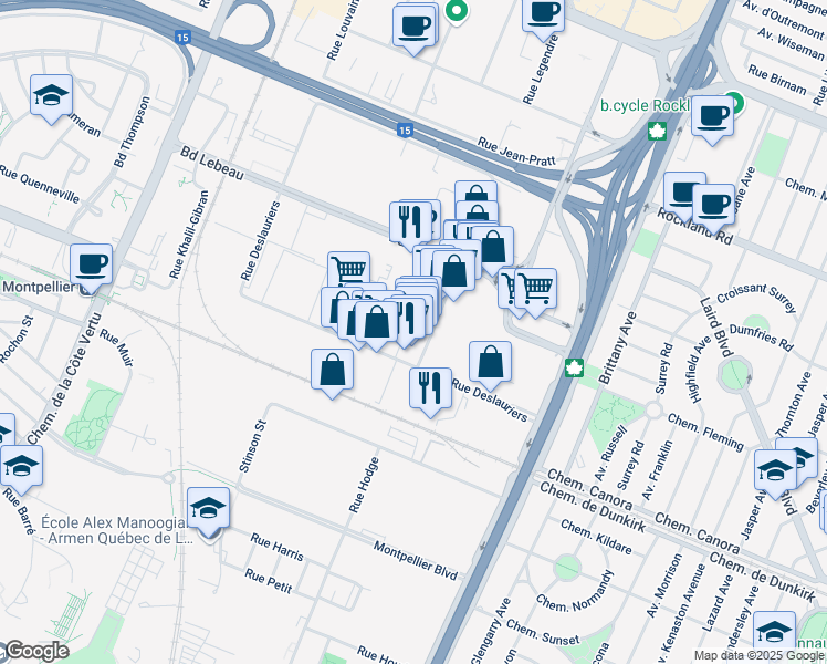 map of restaurants, bars, coffee shops, grocery stores, and more near 317 Rue Benjamin-Hudon in Montreal