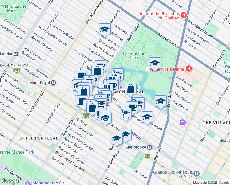 map of restaurants, bars, coffee shops, grocery stores, and more near 922 Avenue Duluth Est in Montréal