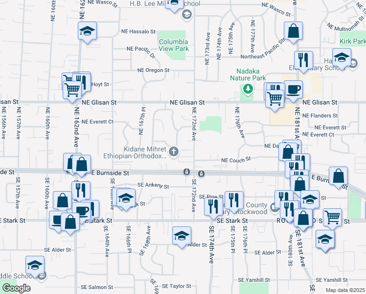 map of restaurants, bars, coffee shops, grocery stores, and more near 159 Northeast 172nd Avenue in Portland