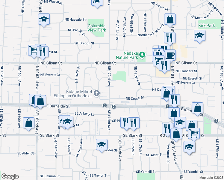 map of restaurants, bars, coffee shops, grocery stores, and more near 160 Northeast 172nd Avenue in Portland