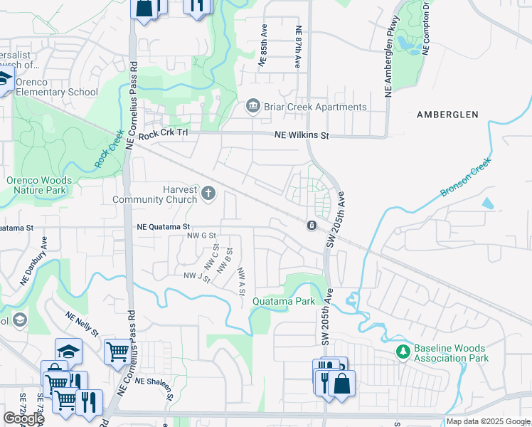 map of restaurants, bars, coffee shops, grocery stores, and more near 8527 Northeast Quatama Street in Hillsboro
