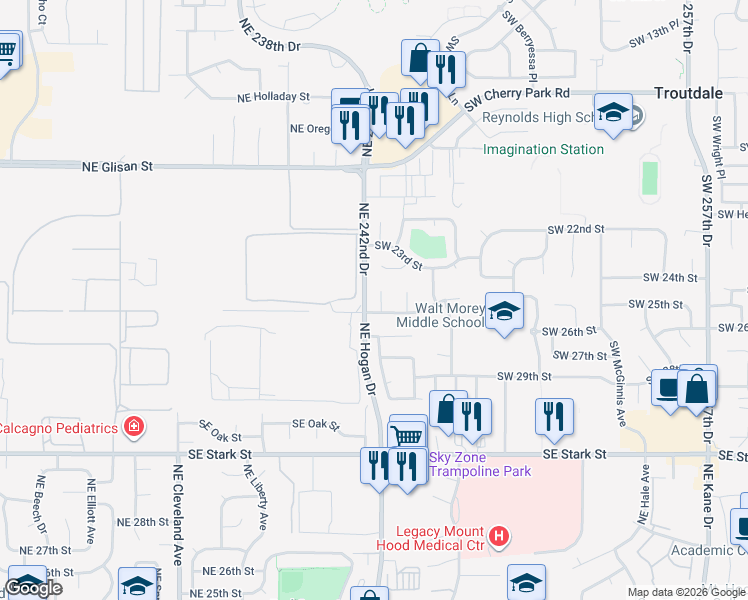 map of restaurants, bars, coffee shops, grocery stores, and more near 3700-3734 Northeast 242nd Drive in Gresham