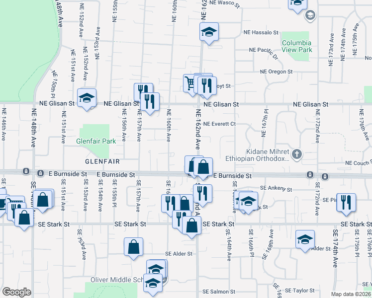map of restaurants, bars, coffee shops, grocery stores, and more near 130 Northeast 160th Avenue in Portland